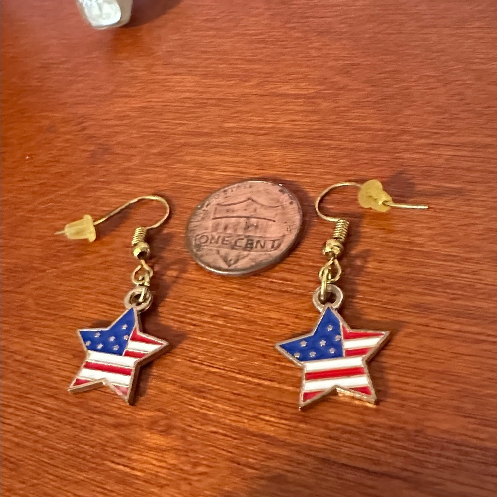 Vintage Patriotic Flag Enamel Painted Star Dangle Earrings‎